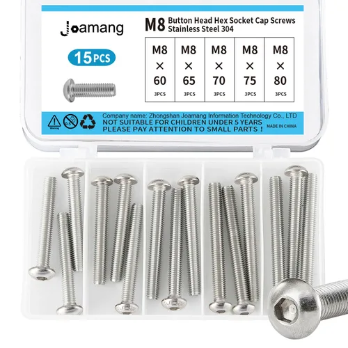 Miniatura 13 de Tornillos de cabeza de botón M8 x 0.472 in, 0.630 in, 0.709 in, 0.787 in, 0.984 in, acero inoxidable 304, unidad hexagonal Allen métrica, acabado