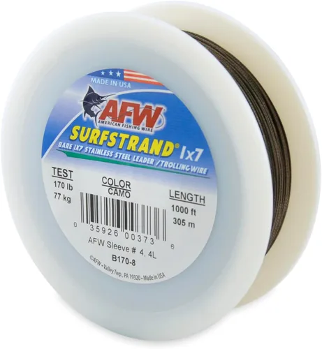 Miniatura 48 de Surfstrand Bare 1x7 Cable Líder de Acero Inoxidable - Línea Líder de Pesca para Agua Salada, 20lb Test - 325lb Test en Brillante, Camuflaje