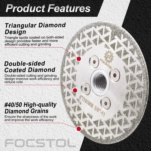 Miniatura 5 de FOCSTOL Discos de molienda de corte de diamante, hoja de diamante de doble cara galvanizada de 4 pulgadas (4.134 in) para granito, mármol