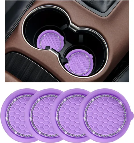 Miniatura 7 de Ziciner 4 unidades de portavasos para automóvil, portavasos de silicona antideslizante de 3.15 pulgadas, tapete para taza de automóvil con diamantes