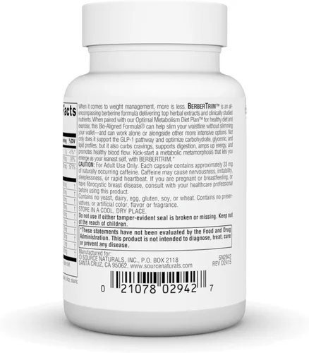Miniatura 3 de Source Naturals BerberTrim, Complejo de Berberina para el Control de Peso*, Cápsulas Vegetarianas (45)