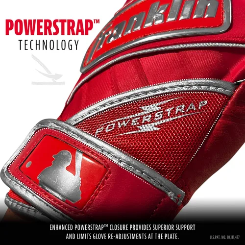 Miniatura 4 de Franklin Sports MLB Guantes de Béisbol - Guantes Powerstrap para Adultos y Jóvenes de Bateo para Hombres, Mujeres, Niños y Niñas Cromo rojo