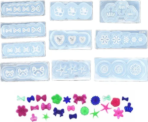 Miniatura 6 de Paquete de 10 moldes de silicona para arte de uñas, moldes decorativos de resina, plantillas de arte de uñas, herramienta de curación principal