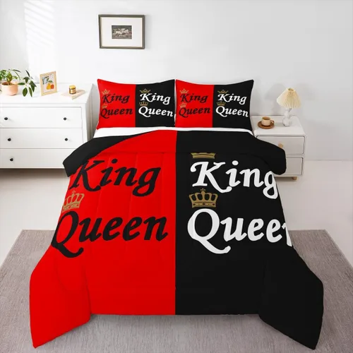 Miniatura 11 de Erosebridal Juego de edredón de corona King y Queen, juego de ropa de cama para parejas adultos, mujeres y hombres, juegos de edredón para boda, San