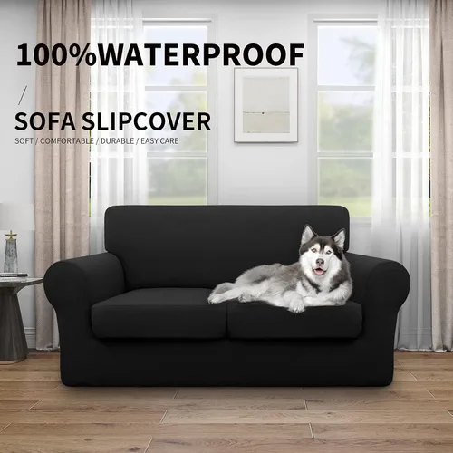Miniatura 2 de Easy-Going Funda de sofá 100% impermeable doble de 3 piezas, elástica, suave, para perros, para sofá de 2 cojines separados, protector de muebles a