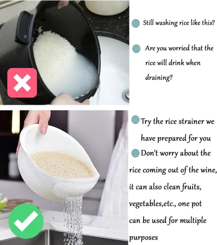 Miniatura 4 de Colador de arroz 2 en 1, cesta de filtro de limpieza de verduras y frutas, 2 piezas resistentes y fáciles de usar accesorios de herramientas de Azul