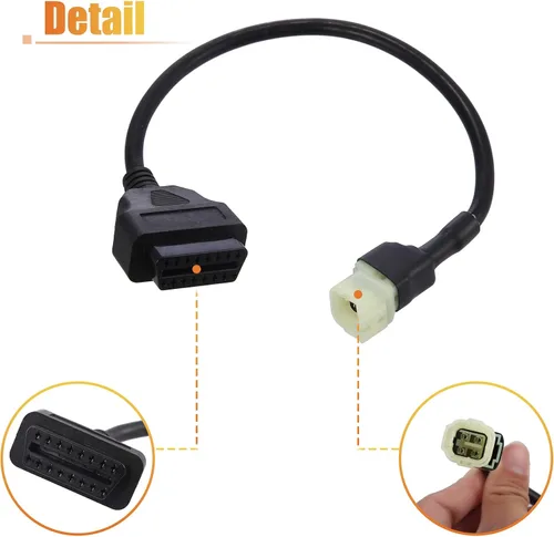 Miniatura 6 de X AUTOHAUX 5.1 in 0.43ft 4 Pin a OBDII Cable Cable Adaptador de Diagnóstico Cable Adaptador de Cable de Diagnóstico de Motocicleta OBD2 Escáner