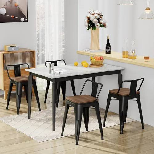 Miniatura 4 de HAOBO Home Taburetes de bar industriales de metal, taburetes de bar con respaldo bajo con asiento de madera [juego de 4] sillas de comedor de 18