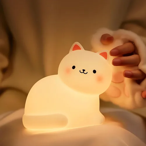 Luz nocturna de gato para niños, lámpara de 7 colores, toque regulable, recargable portátil y esponjoso, luz nocturna LED de silicona, regalo