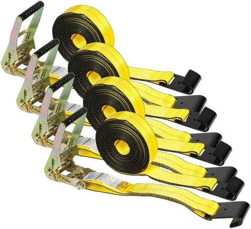 Miniatura 27 de Mytee Products Correas de amarre de trinquete con ganchos planos, 2 pulgadas x 20 pies amarillos 10,000 libras de resistencia a la rotura