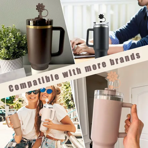 Miniatura 7 de Brown Series - Fundas de silicona para popotes Stanley de 30 y 40 onzas, accesorios para vasos de 30 y 40 onzas, 6 tapas de popote de flores, a