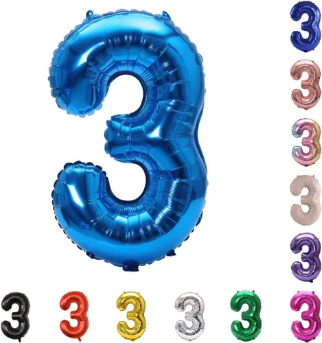 YPSelected Globo grande de 32 pulgadas de helio con números 0-9 de papel de aluminio azul para cumpleaños, bodas y fiestas (Azul, 3)