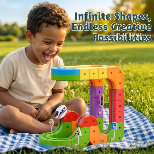 Miniatura 6 de klick Rail - Juego de tren eléctrico 3D mágico y flexible para niños de 3, 4, 5, 6, 7, 8 años, 48 piezas de bloques de pista de autos de carreras