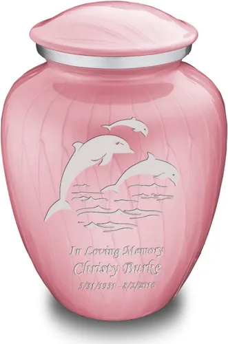 Miniatura 20 de Geturns Embrace - Urnas de cremación personalizadas de delfines para cenizas humanas, urna funeraria grande de color rojo brillante para mujeres