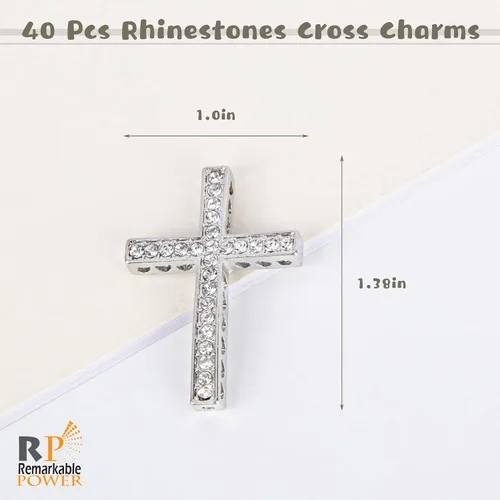 Miniatura 7 de Colgante de cuentas de plata con dije de cruz de diamantes de imitación para pulsera y joyería