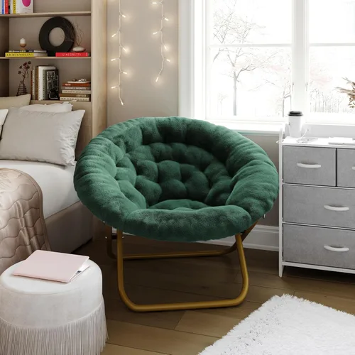 Miniatura 15 de EMMA + OLIVER Ersa - Silla plegable de gran tamaño de 38 pulgadas con tapicería de piel sintética acogedora en negro con marco de metal negro