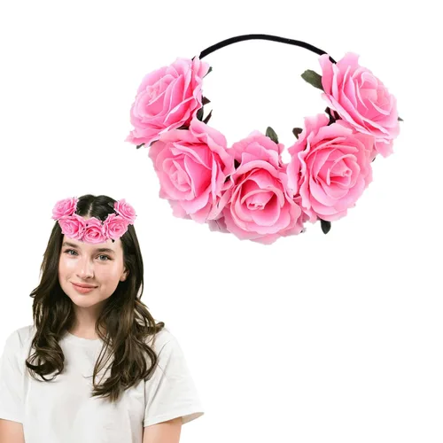 Miniatura 5 de Corona de rosas para mujer, diadema de festival, corona floral, Luau hawaiano, accesorios para fotos de fiestas y festivales (naranja)