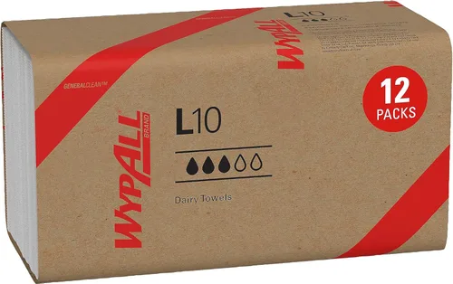 WypAll GeneralClean L10 - Toallitas de limpieza ligeras (01770), toallas para lácteos, limpiaparabrisas de papel a granel, color blanco (12 paquetes