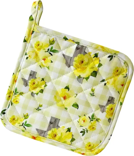 Soporte para ollas de Texas con patrón de cuadros a cuadros de tela escocesa de rosa amarilla de Texas en algodón acolchado para regalo