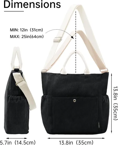 Miniatura 3 de Prite Bolso de mano de pana para mujer, bolso cruzado grande con bolsillos, bolso de mano para el trabajo, universidad, compras