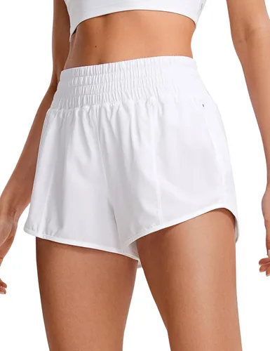 CRZ YOGA Pantalones cortos de correr de cintura alta para mujer de 2.5 a 4 pulgadas, forro de secado rápido, pantalones cortos deportivos de