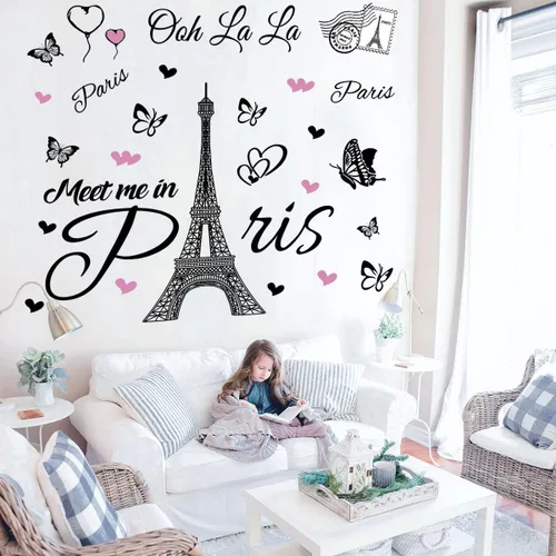 Miniatura 3 de Calcomanía de pared de la Torre Eiffel de París, calcomanía de pared autoadhesiva removible, decoración para dormitorio, cocina, oficina