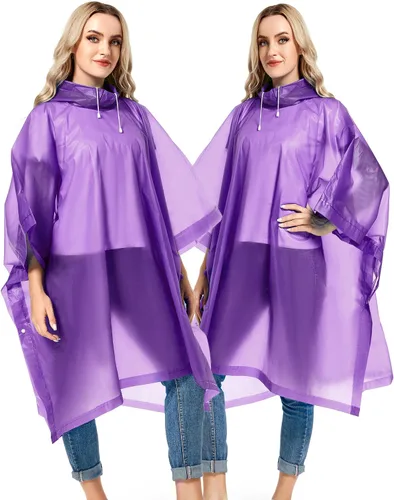 Miniatura 5 de Paquete de 2 ponchos de lluvia para adultos, reutilizables, impermeables, de supervivencia, emergencia, resistente, con capucha con cordón