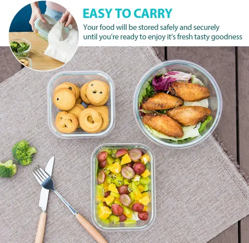 Miniatura 5 de Bayco Contenedores de vidrio para almacenamiento de alimentos con tapas, 24 piezas, preparación de comidas, cajas Bento herméticas, a prueba