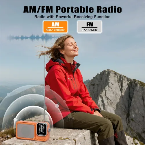 Miniatura 2 de Goodes Radio portátil AM FM con la mejor recepción, radios de transistor Bluetooth con ranura para tarjeta TF, luz LED y conector para auriculares