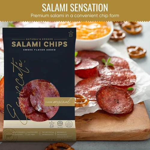 Miniatura 3 de Meats Kosher Salami Chips - Salchicha en rodajas, carne de embutidos - Natural, amigable con Halal - 2 onzas, original, paquete de 5