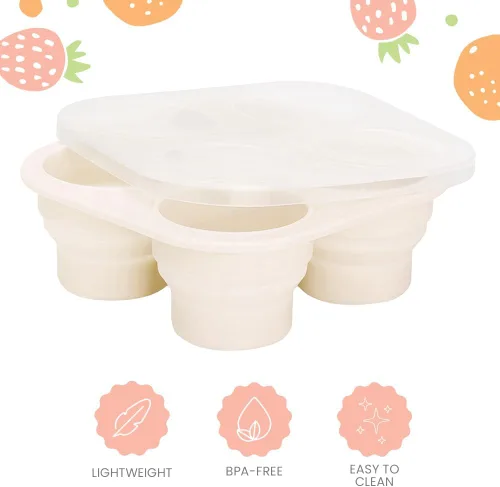 Miniatura 7 de Lulyboo Bandeja congelador de alimentos para bebés con tapa, almacenamiento portátil de silicona plegable para alimentos caseros para bebés, purés