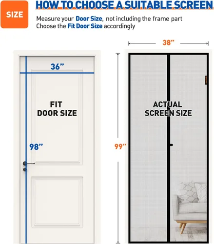 Miniatura 2 de MAGZO - Pantalla magnética para puerta de 36 x 98 pulgadas, tamaño pantalla 38 x 99 pulgadas, cortina de fibra de vidrio resistente para puerta