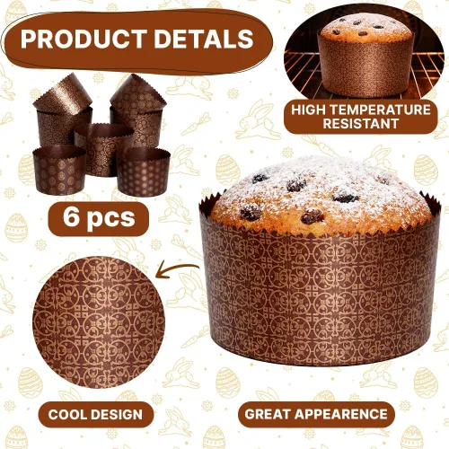 Miniatura 2 de Panettone - Molde de papel para hornear, 6 unidades, 25 onzas, grandes, paska kulich, pan, pasteles, formas, desechables, redondos, moldes