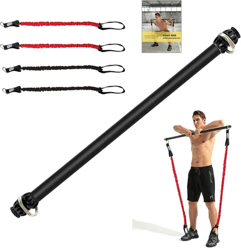 Barra de banda de resistencia, barra de pilates portátil con bandas de resistencia, entrenamiento de gimnasio en casa, sentadillas, yoga, pilates,