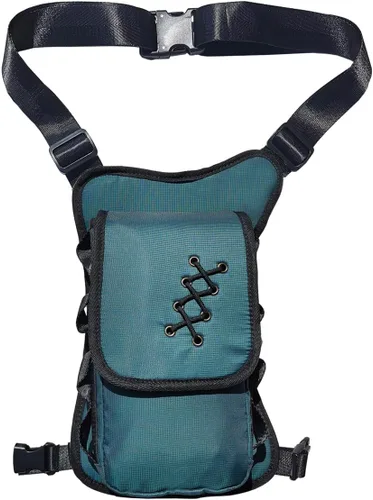 Bolsa Cangurera Larswon con Ajuste en Muslo y Cintura, Riñonera Táctica, Bolsa para Motocicleta Impermeable D- Verde azulado