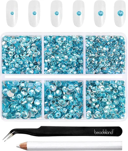 Miniatura 25 de BEADSLAND 4300 piezas de diamantes de imitación con parte plana, diamantes de imitación transparentes para uñas, gemas de cristal redondas