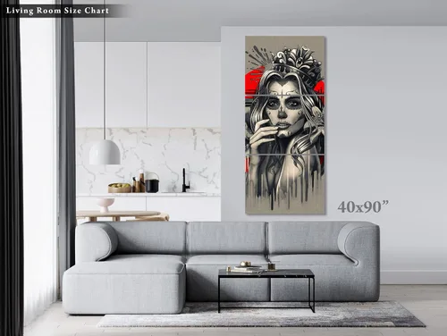 Miniatura 7 de krefta SUGARSKULL GIRL with CROWN - CANVAS WALL ART - Day of the Dead Painting - Tattoo Artist Sugar Skull Queen Flower Poster Gift