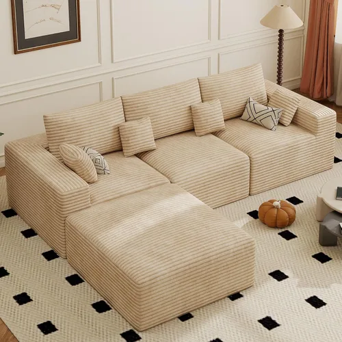Miniatura 29 de Sofá cama seccional modular de 113", sofás de nube convertibles para sala de estar con otomana, juego de sofá cama de pana sin estructura de 6 Gris