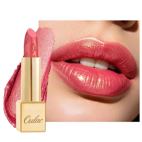 Miniatura 23 de Oulac Lápiz labial rojo, regalos de Navidad para mujeres, fórmula hidratante ligera con brillo 3D metálico, color de labios de alto impacto, Bomba