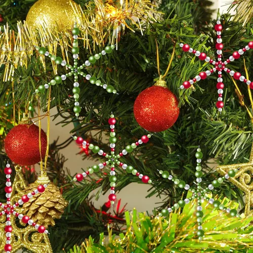 Miniatura 5 de Hotop 24 piezas de forma de alambre de copos de nieve de Navidad, copos de nieve de metal, cuentas de Navidad para bricolaje, dijes de cinta con 3