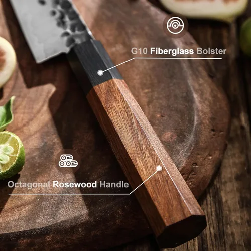 Miniatura 5 de Sunnecko Cuchillo de cocina afilado, cuchillo de pelar de 5.5 pulgadas de acero de carbono para frutas, cuchillo de 3 capas 9CR18MOV, mango