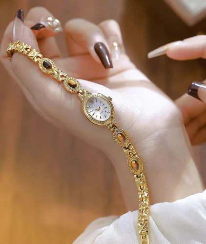 Miniatura 5 de ADSBIAOYE Reloj de mujer vintage elegante esfera ovalada oro reloj de pulsera para mujer vestido de moda impermeable analógico casual reloj