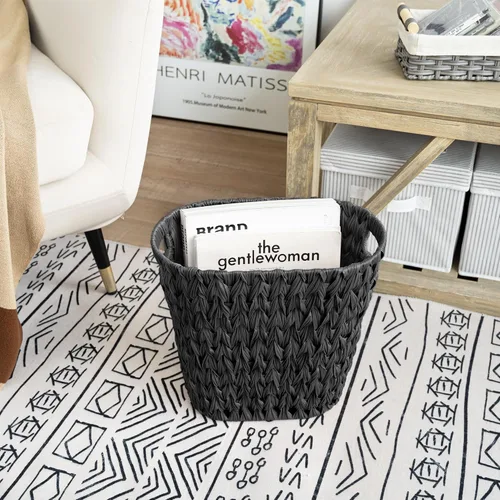 Miniatura 3 de GRANNY SAYS Cesta de basura de mimbre, papelera impermeable para baño, cestas de basura decorativas boho con asas, papelera para dormitorio