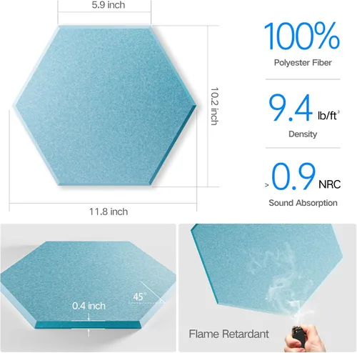 Miniatura 3 de Paquete de 12 paneles acústicos autoadhesivos de 12 x 10 x 0.4 pulgadas, paneles de espuma a prueba de sonido con alta densidad, elegante diseño