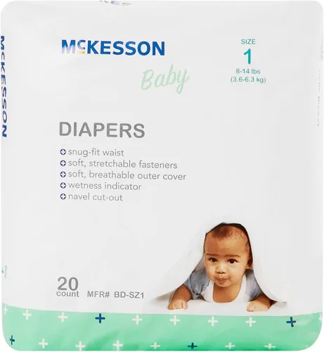 Miniatura 5 de McKesson Pañales para bebé, talla 1 (8 libras a 14 libras), 20 unidades, 1 paquete