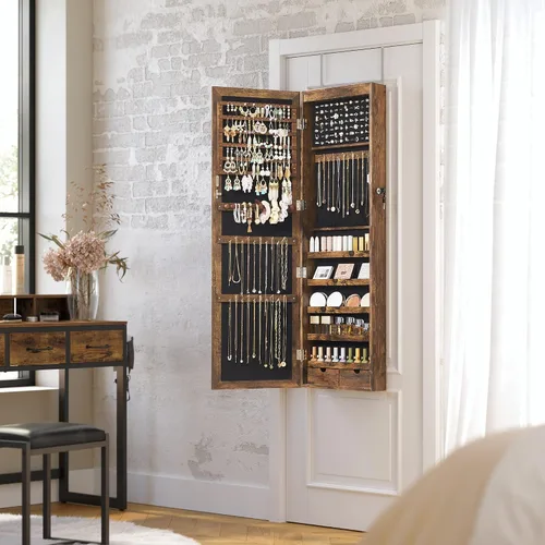 Miniatura 8 de SONGMICS - Gabinete organizador de joyas con 6 luces LED, para montar en la pared o en la puerta, de 47.3pulgadas de alto, con espejo y 2 cajones