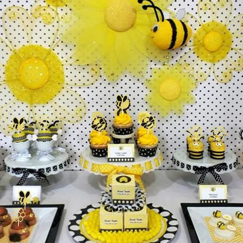 Miniatura 5 de 36 piezas de adornos para cupcakes de abejorros con purpurina de abeja, revelación de género, panal, cupcakes, baby shower, fiesta de cumpleaños