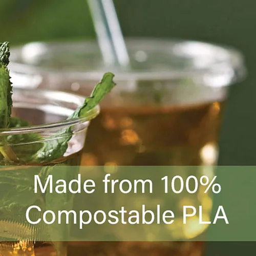 Miniatura 3 de Planet+ Tapas de ácido poliláctico 100% compostables para vasos fríos transparentes de 9/12/16/20/24 onzas, estilo plano, estuche de 1000