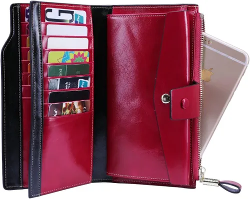 Miniatura 55 de Itslife - Cartera de piel sintética encerada para mujer con bloqueo de identificación de radio frecuencia (RFID), de gran capacidad, encerada