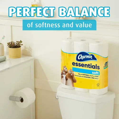 Miniatura 4 de Charmin Essentials - Papel higiénico suave, 9 mega rollos = 36 rollos regulares (paquete de 4)